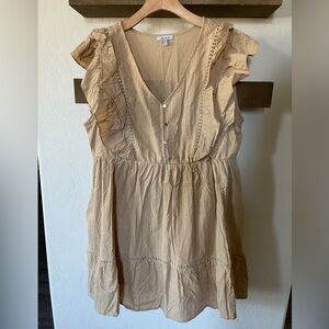 White Birch|Tan Prairie Ruffle Dress with Eyelet Stitching Border, Size 1X•••